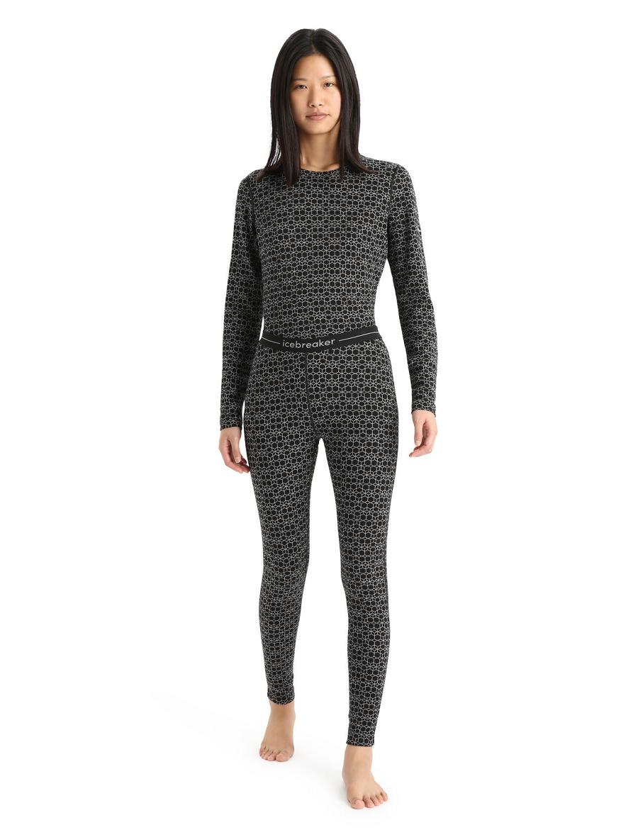 Women's Icebreaker Merino 250 Vertex Leggings Alpine Geo One Piece & Sets Black / Snow | CA 1155TCEV